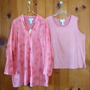 Susan Graver Sheer Crinkle Cotton Shirt/Tank Set